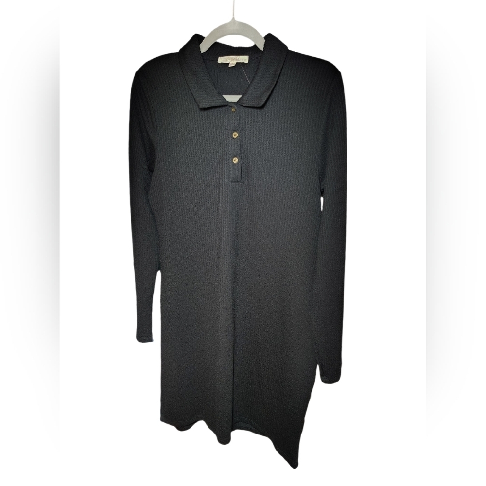 Rewind Juniors Black Ribbed Polo Dress XXL Long Sleeve Mini Sweater Dress NWT - Picture 8 of 11
